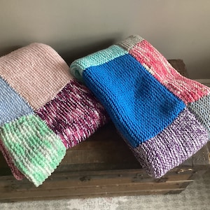 Hand Knitted Cozy Wool Blankets Multicoloured Knitted Throw