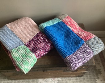 Hand Knitted Cozy Wool Blankets Multicoloured Knitted Throw