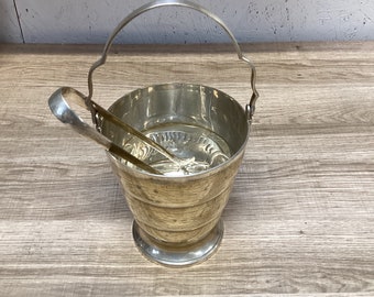Midcentury Silverplate Ice Bucket with Drip Tray and Claw Tongs