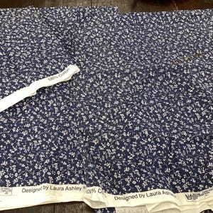 Vintage Laura Ashley Cotton Floral Fabric Navy White Floral Cotton Fabric