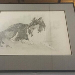 A Pair of Dog  Portrairs  in Pencil  Charcoal Original Framed Art