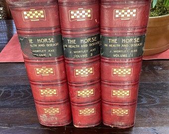 Antique Leather Bound Books The Horse 1908 Three Volumes Rare Old Books Equestrian Books Horsecare Books