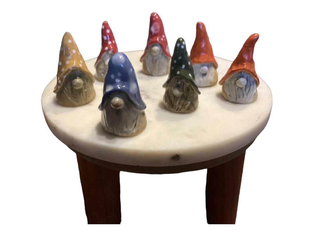 Handmade Pottery Gnomes Ornaments Mini Clay Gnomes Dollhouse Pottery