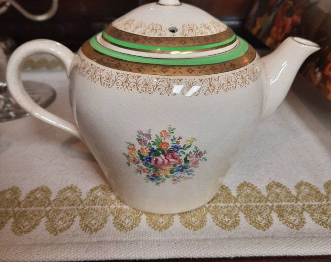 Vintage Tea Set 1940s English Porcelain Tea Set Green Floral Tea Pot Wartime Tea Set Miss Marple Style Agatha Christie Style