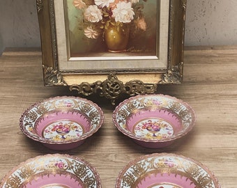 Antique Sevres Style French Porcelain Bowls Pink and Gold Antique French Dishes