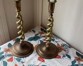 Vintage Brass Barley Twist Candlestick Holders