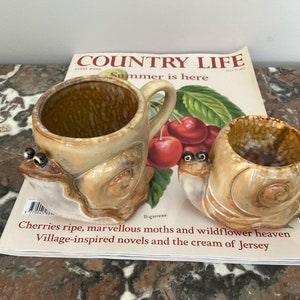 Handmade Cottagecore  Coffee Mug with  Eggcup Snail Figurine  Ceramic Snail Breakfast Set