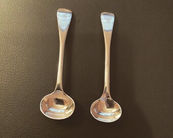A  Matching  pair of Antique  English Silverplate Condiment Spoons Sauce Ladle Gravy Ladle  Decorative Antiques