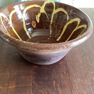 Antique Coalisland Slipware Bowl: Irish Dairy Crock, Flower Design