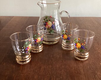 Vintage limonadekan en glazen Franse glazen kan en bijpassende glazen set