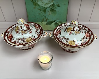 Soperas vintage Masons Ironstone de terciopelo marrón con tapa (2 unidades)