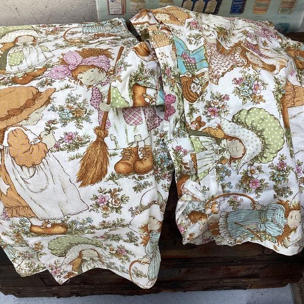 vintage Sarah Kay Holly Hobbie rideaux rétro en tissu style cottagecore vintage maison grannychic intérieur grandmacore vibes