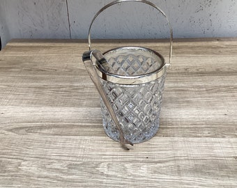 Vintage jaren 1950 geslepen glazen ijsemmer met klauwtang