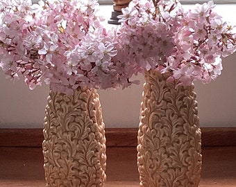 A pair of Sylvac Pottery Oak Leaf Vases Beige