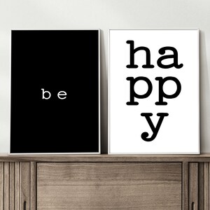 Poster set: BE HAPPY | dawanda decorative wall art | Wall decoration vintage | Print Home Kitchen Living Room - belflora gifts best-selling items