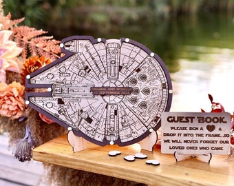 Millennium Falcon wedding guest book alternative,wedding guestbook,Wedding gift,wedding guest book sign,Wood guestbook