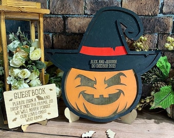 Halloween Wedding Guest Book Alternative Pumpkin Wedding Guestbook Wooden Guest Book Halloween Guestbook Sign