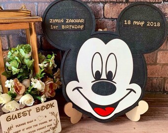 1st birthday guest book alternative Baby shower guestbook First birthday Mouse guestbook sign Mouse wedding guest book