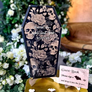 Gothic Wedding Guest Book Alternative Black Coffin Wedding Guestbook Sculls Halloween Wedding Guestbook Spooky Guestbook