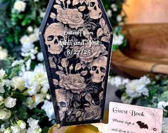Gothic Wedding Guest Book Alternative Black Coffin Wedding Guestbook Sculls Halloween Wedding Guestbook Spooky Guestbook