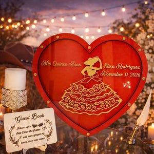 Charro Quinceanera Guest Book Alternative, Mis Quince Anos Heart Drop Box, Mexican Cowgirl Quince Decor,Sweet 15 Guestbook Sign In