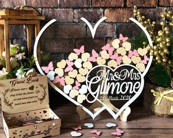 Clear acrylic wedding guest book alternative,Clear wedding sign,Transparent guestbook,Hearts guest book,Custom guestbook,Wood guest book