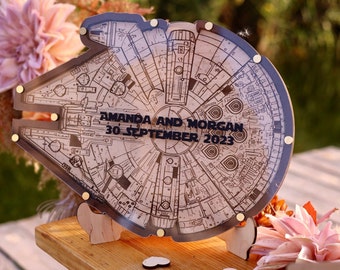 Wooden wedding guest book alternative, Millennium Falcon wedding guestbook, wedding gift guest book , Wood guest book, Hearts guestbook sign