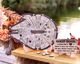 Millennium Falcon wedding guest book alternative,Wedding guestbook ,birthday guest book,Wooden guest book sign