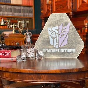 Transformers Inspired Whiskey Glasses Set Autobots and Decepticon Decanter Whiskey Set