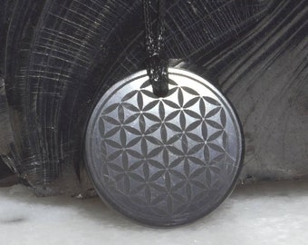 Shungite pendant laser engraving "Flower of Life" Healing & Protection 4G 5G EMF