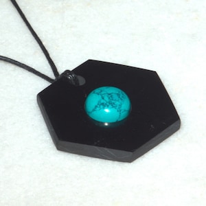 Shungite and Blue Turquoise necklace pendant Protective Hexagon Natural stones