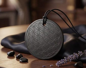 Shungite-hanger Flower of Life Natuursteen EMV-bescherming Aarding