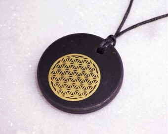 Shungite pendant necklace "Flower of Life" Healing & Protection 4G 5G EMF