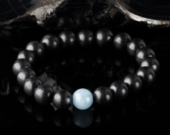 Bracelet shungite avec une seule perle Blue Aquamarine, protection et guérison EMF 4G 5G, véritable shungite carélienne
