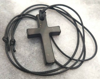 Shungite pendant Cross Natural stone Chakra balance Healing EMF Protection Grounding