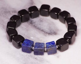 Shungite bracelet Lapis Lazuli Sterling silver Natural stone Chakra Healing Grounding Protection
