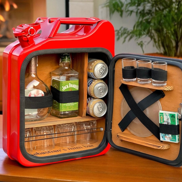 Stylish personalized mini bar Secret whiskey case Emergency stash Alcohol wooden gift with lock Smokers cabinet Drink fuel can Mancave