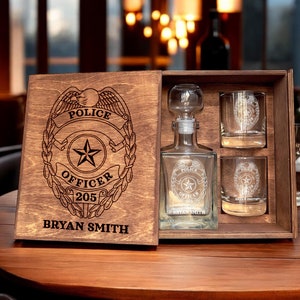Christmas Police Officer Whiskey Decanter Set: Engraved Retirement Gift, Personalized Police Decanter