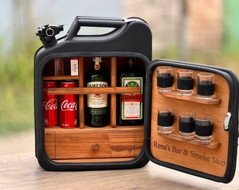 Minibar jerrycan : alcool et fumée personnalisables avec rétroéclairage LED, tiroir - Ajoutez votre touche personnelle pour un cadeau de fête des pères personnalisé