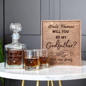 Godfather Proposal Box - Personalized Whiskey Decanter, Etched Whiskey Glass, Custom Proposal Box, Padrino Proposal, Godfather Asking