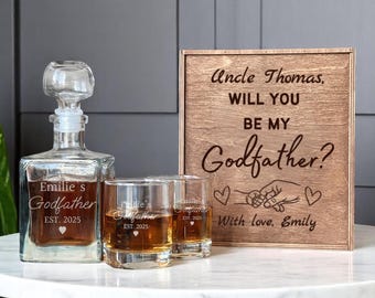 Scatola proposta Padrino - Decanter whisky personalizzato, bicchiere whisky inciso, scatola proposta personalizzata, proposta Padrino, richiesta Padrino