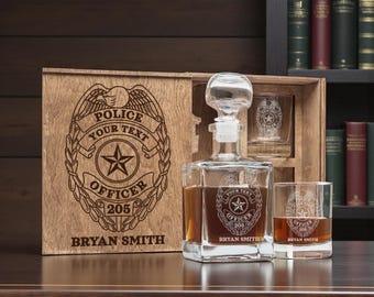 Police Officer Whiskey Decanter Set: Personalized Retirement Gift, Gift For Police Husband