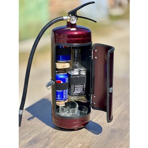 Custom Firefighter's MiniBar: Fire Extinguisher with Laser Etching - Holds 1 Bottle, 2 Soda Cans, and More for Customized Father's Day Gift