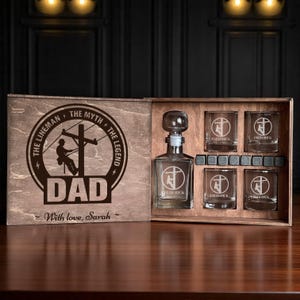Custom Lineman Gift, Whiskey Decanter Set, Lineman Birthday Gift, Engraved Glass Set, Fathers Day Gift, Gifts for Dad, Electric Utility Gift