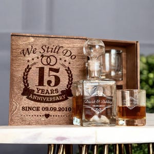 15 Years Together - 15th Wedding Anniversary, Whiskey Decanter Set, Personalized Glass, Custom Etched Glass, Gift for Husband, Crystal Gift