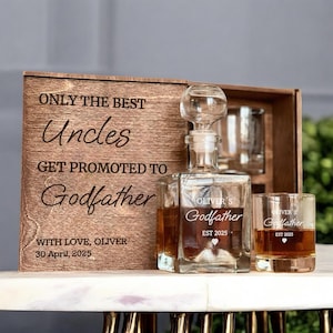 Will You Be My Godfather Proposal Box, Godfather Whiskey Decanter, Whiskey Glasses Etched Godfather, Whiskey Stones, Padrino Proposal