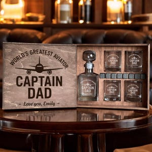 Aviator Fathers Day, Whiskey Decanter Set, Aviation Decanter, Gift for Husband, Personalized Glass, Gift for Dad, Pilot Birthday, Pilot Gift