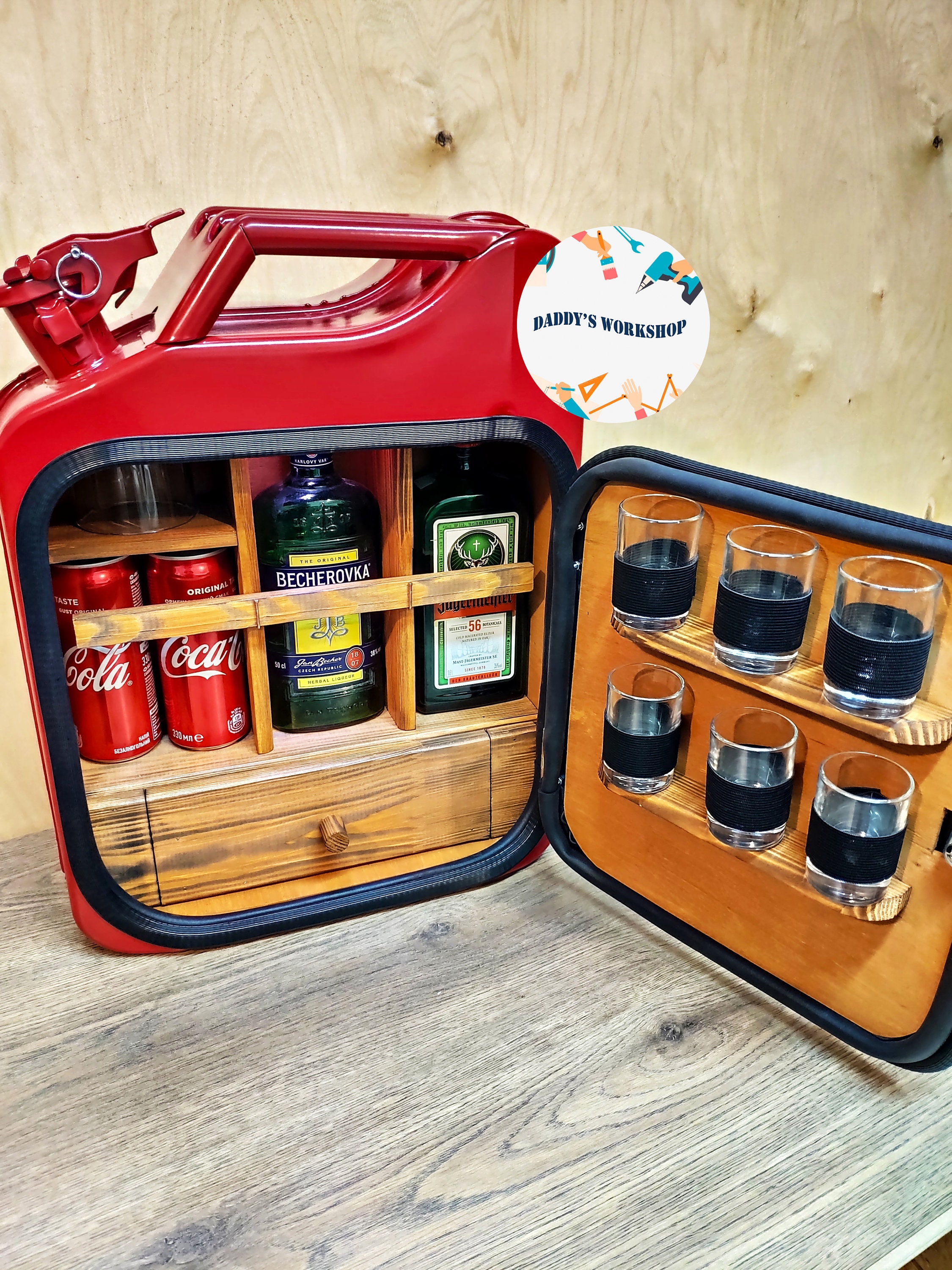BEAUTYBIGBANG Christmas Jerry Can Mini Bar,Bar Cabinet My Cave My Rules Personalized Small Bar,Cabinet Gas Can Bar Whiskey Bar for Man Boss,Christmas,New Year Husband Blue Dad Boyfriend