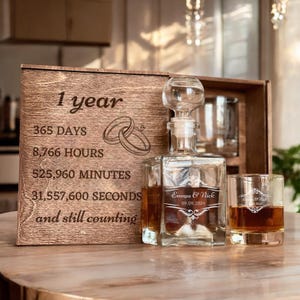 Regalo per il primo anniversario - Bicchieri incisi personalizzati, regalo di nozze per il primo anno, set di decanter per whisky personalizzati, regalo di anniversario di carta per lui