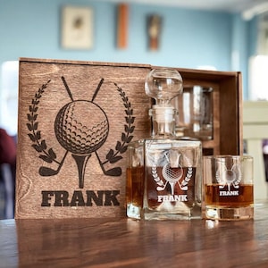 Golf Decanter Set – Personalized Whiskey Glasses and Bourbon Decanter, Whiskey Stones Custom Gift for Golf Lovers, Best Man, Groomsmen